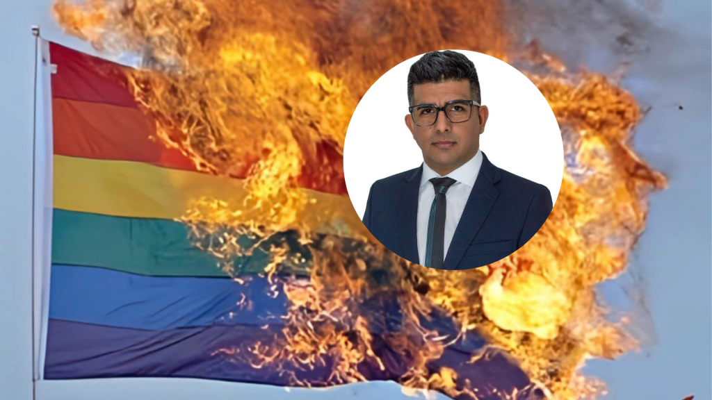 El presidente de LLA en Santa Cruz publicó una polémica foto de la bandera LGBT en&nbsp;llamas