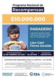 Ofrecen una recompensa de $20 millones por datos sobre Lian, el niño desaparecido en Córdoba
