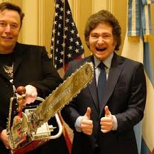 Javier Milei se reunió con Elon Musk y le regaló una&nbsp;motosierra