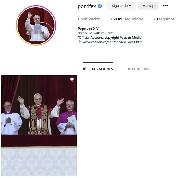 El papa León XIV se abrió una cuenta en Instagram: cuál fue su primer&nbsp;posteo