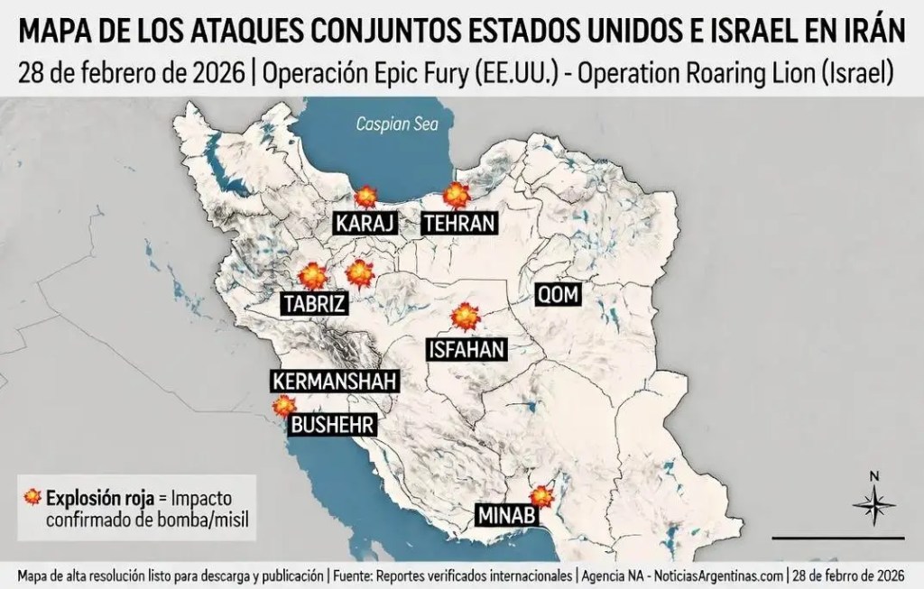 Mapa del ataque: las ciudades de Irán fueron atacadas por EE.UU. e Israel